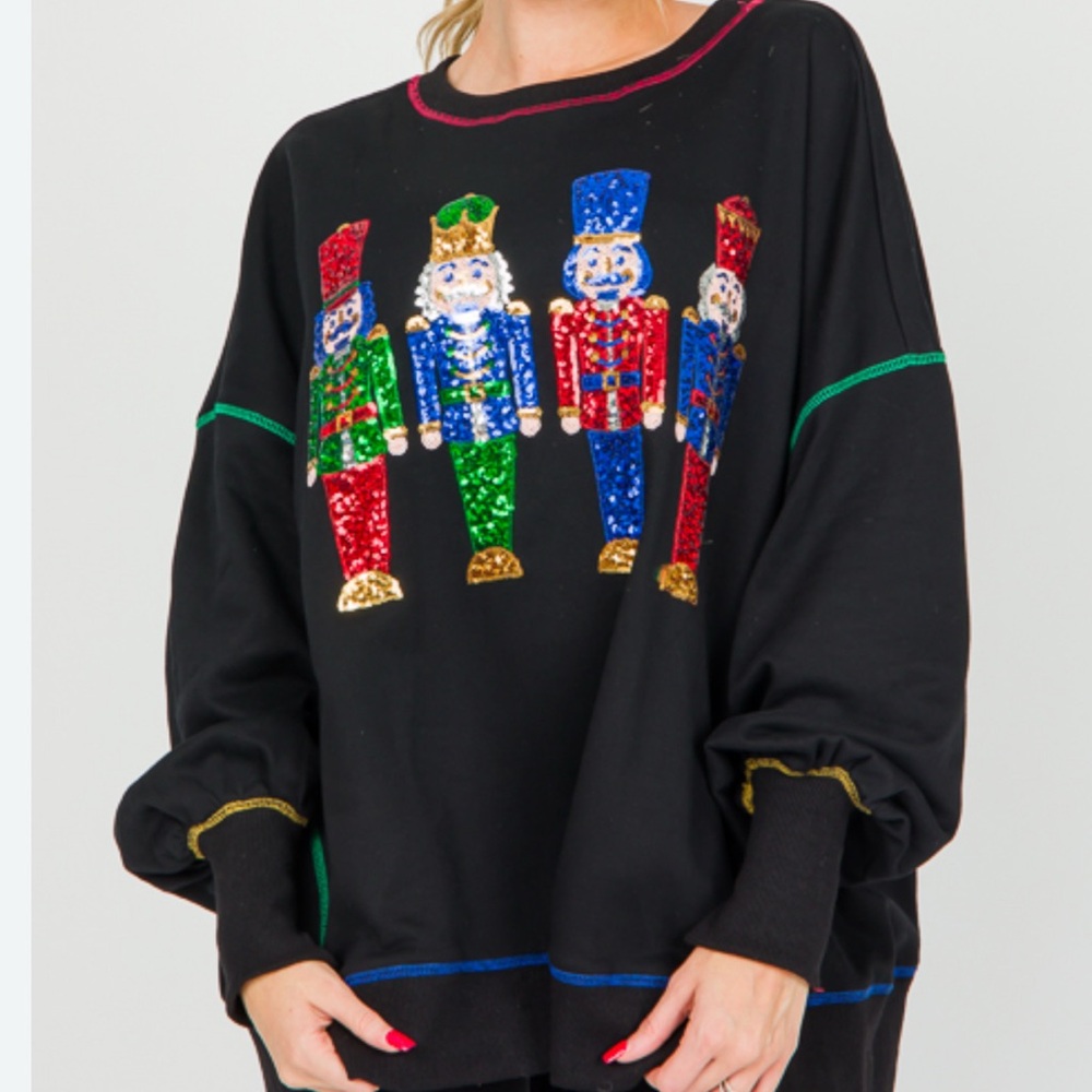 Festive Black Nutcracker Oversized Sweatshirt M - image 2